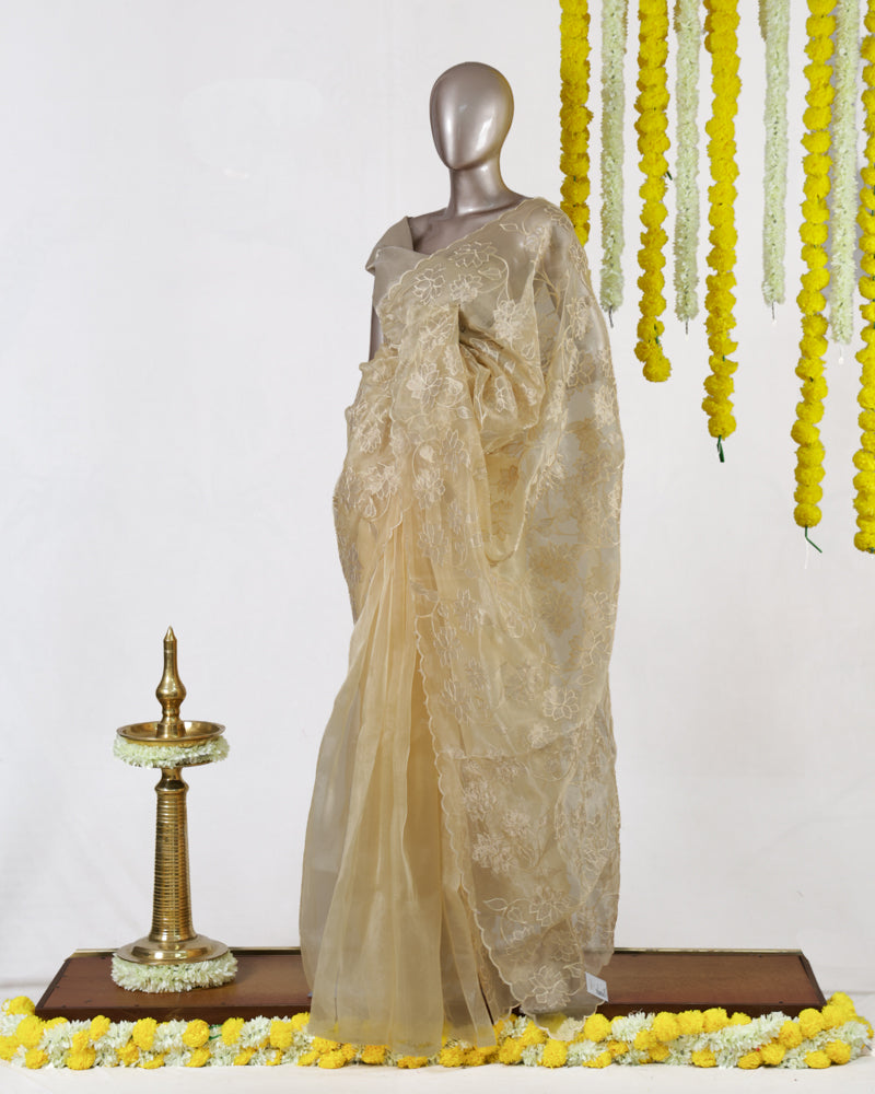 Golden Bloom Organza Saree
