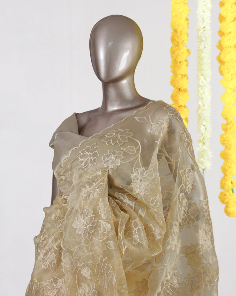 Golden Bloom Organza Saree