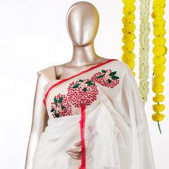 Ivory Floral Embroidered Organza Saree