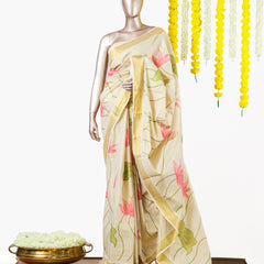 Pink Lotus Kerala Tissue Saree