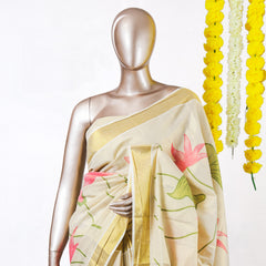 Pink Lotus Kerala Tissue Saree
