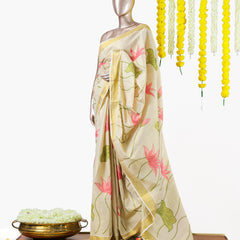 Pink Lotus Kerala Tissue Saree