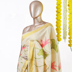 Pink Lotus Kerala Tissue Saree
