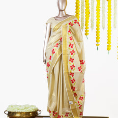 Crimson Blossom Kerala Tissue Saree