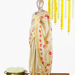 Crimson Blossom Kerala Tissue Saree