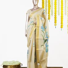 Blue Blossom Kerala Tissue Saree