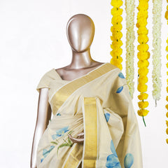 Blue Blossom Kerala Tissue Saree