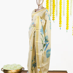Blue Blossom Kerala Tissue Saree
