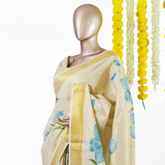 Blue Blossom Kerala Tissue Saree