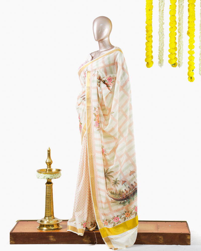 Pastel Floral Kerala Saree | പൂവും പത്രവും