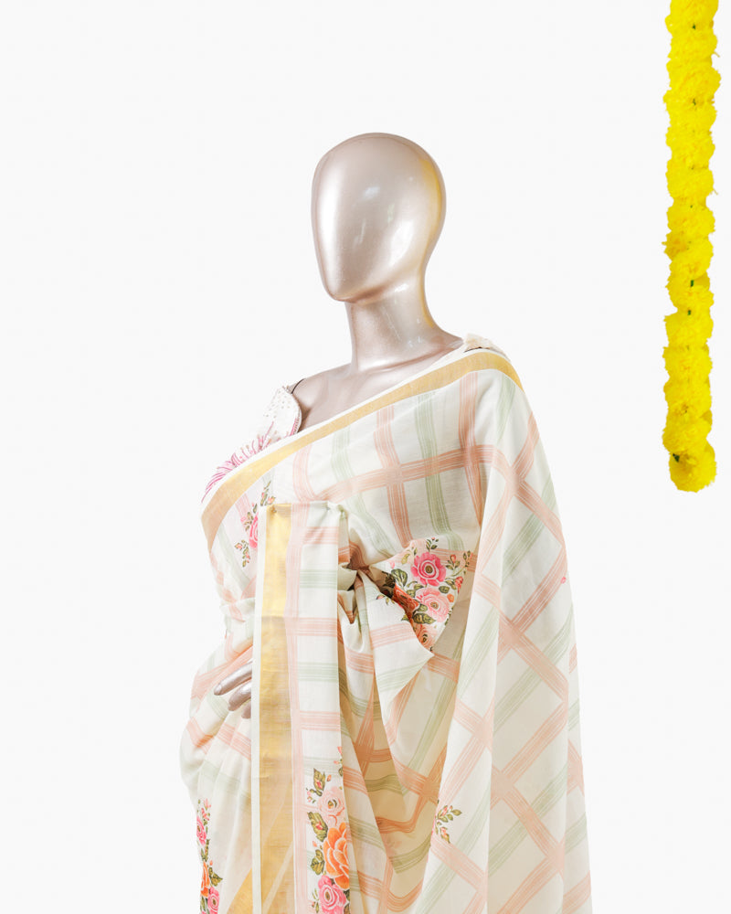 Pastel Floral Kerala Saree | പൂവും പത്രവും