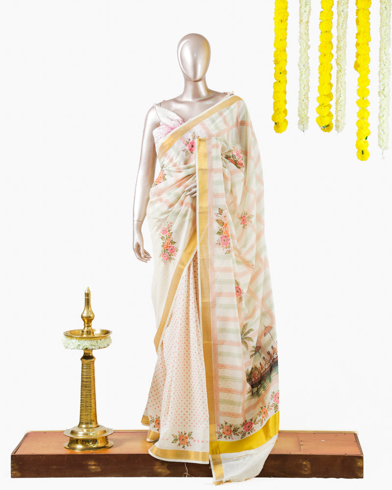 Pastel Floral Kerala Saree | പൂവും പത്രവും