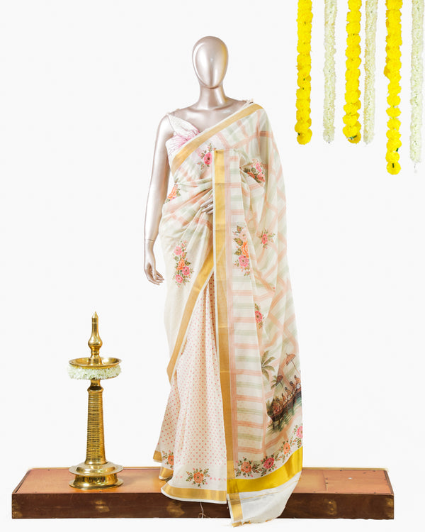 Pastel Floral Kerala Saree | പൂവും പത്രവും