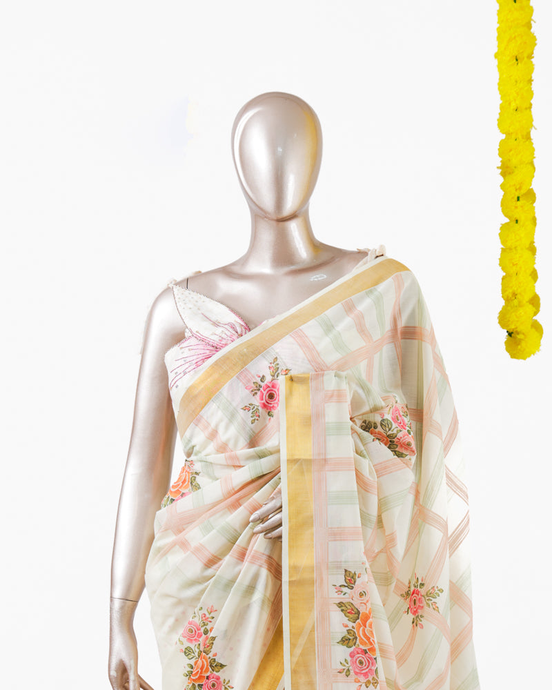 Pastel Floral Kerala Saree | പൂവും പത്രവും