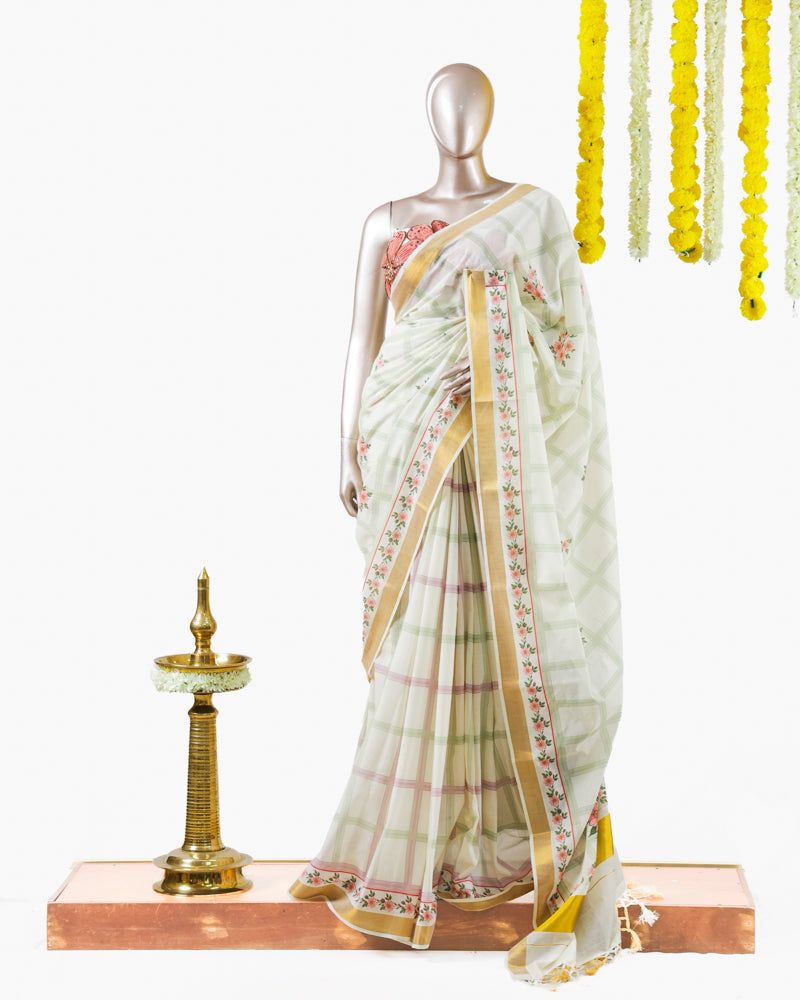 Pastel Floral Kerala Saree | പൂവും പത്രവും