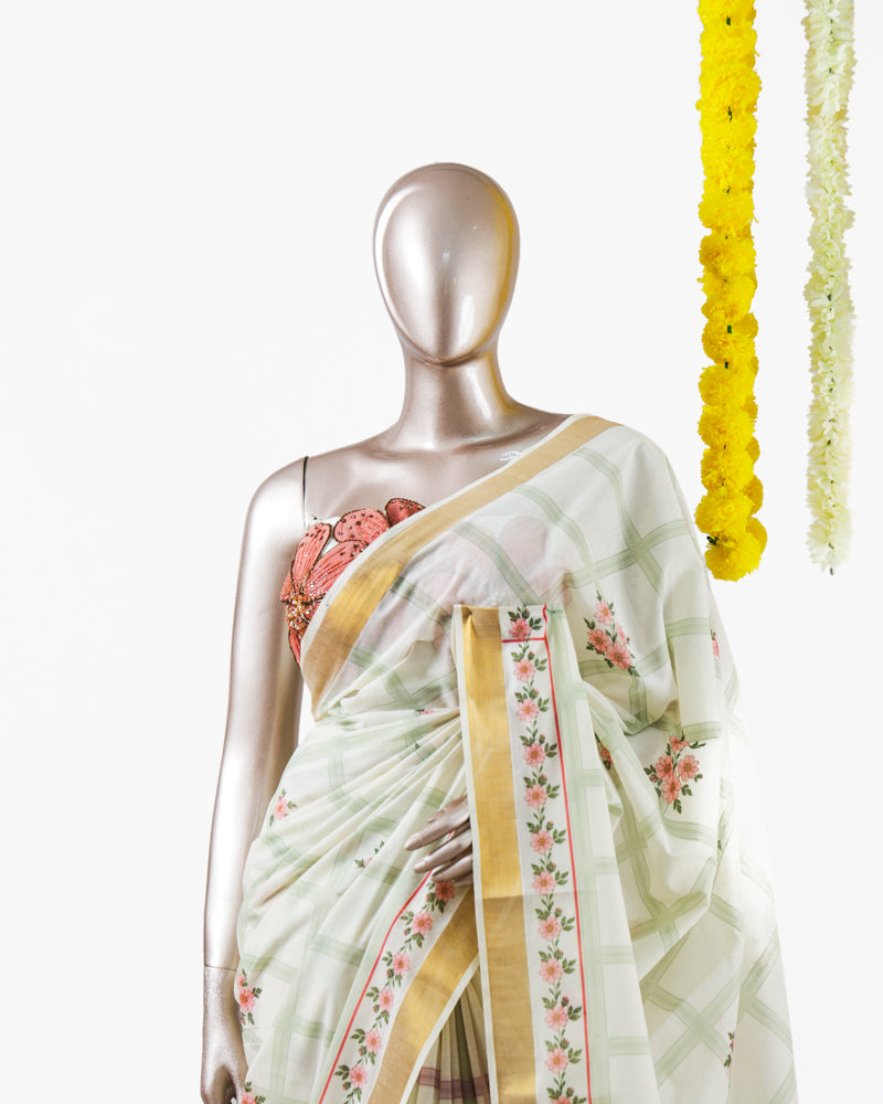 Pastel Floral Kerala Saree | പൂവും പത്രവും