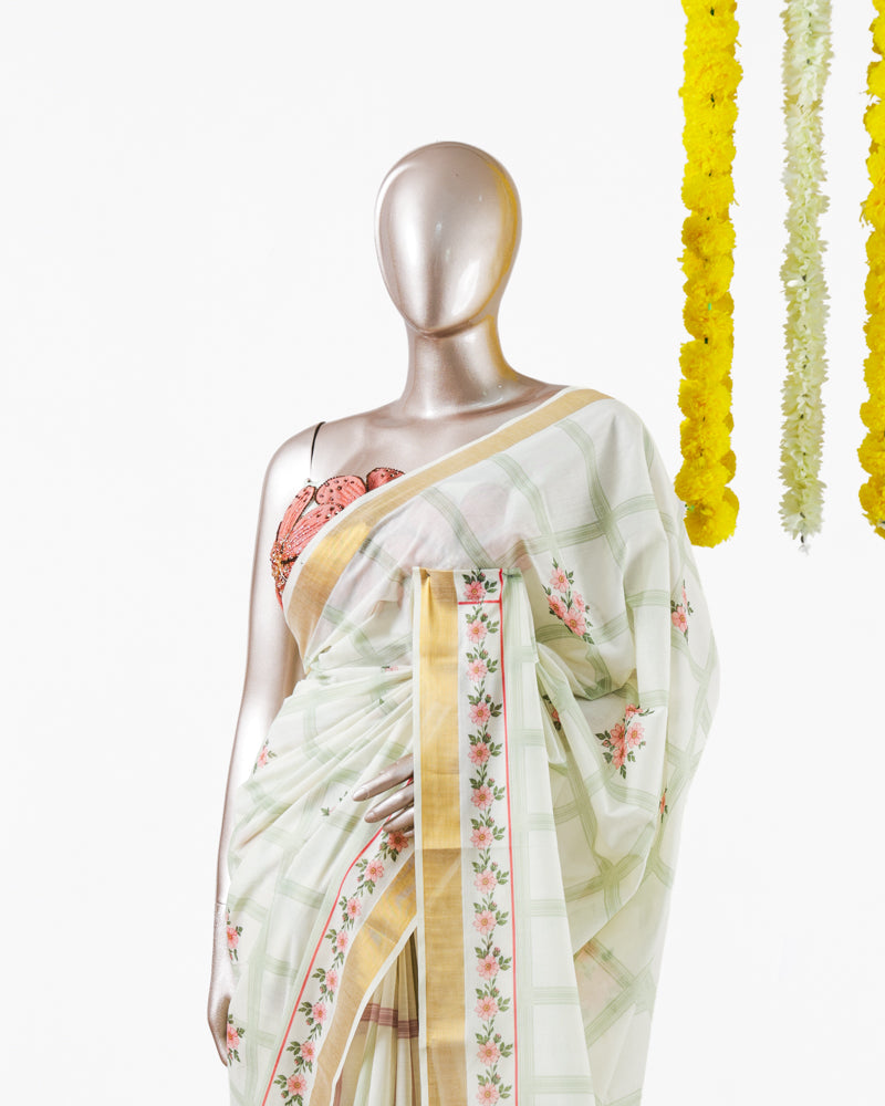 Pastel Floral Kerala Saree | പൂവും പത്രവും