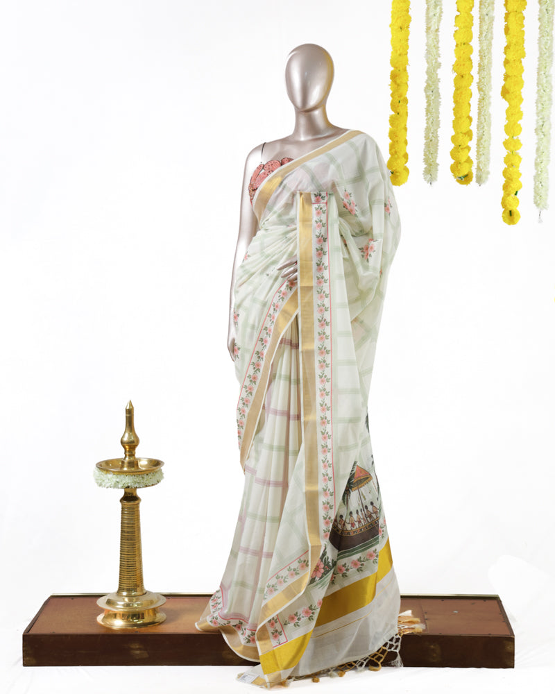 Pastel Floral Kerala Saree | പൂവും പത്രവും