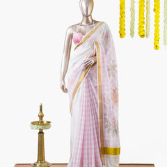 പൂവും പത്രവും  |  Pastel Pink Floral Kerala Saree