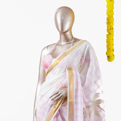 പൂവും പത്രവും  |  Pastel Pink Floral Kerala Saree
