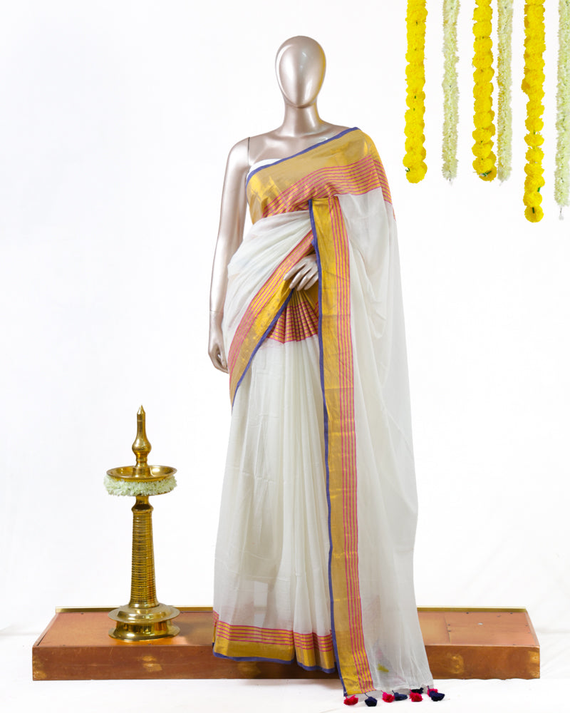 Royal Pink Border Mul Mul Cotton Saree