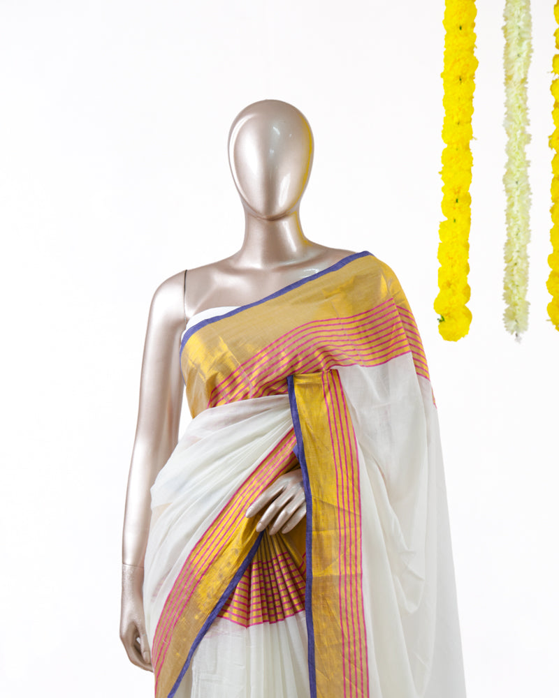 Royal Pink Border Mul Mul Cotton Saree
