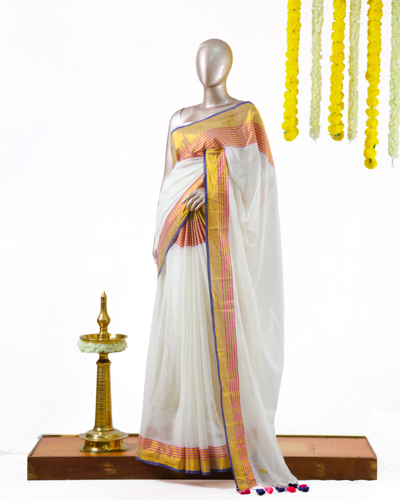 Royal Pink Border Mul Mul Cotton Saree