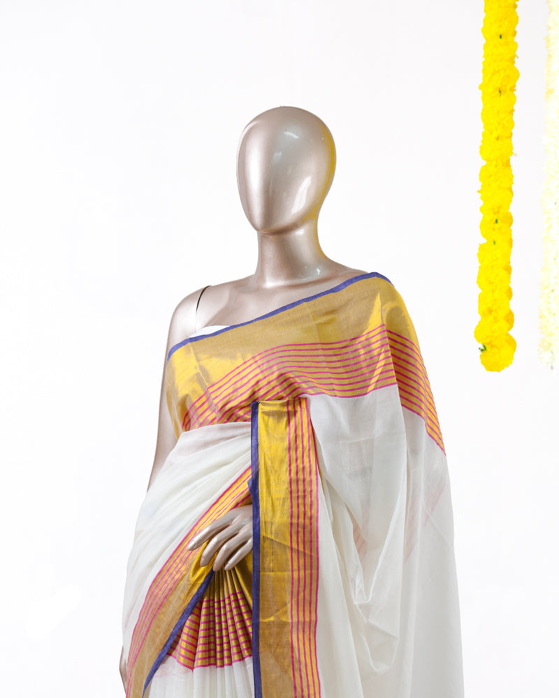 Royal Pink Border Mul Mul Cotton Saree