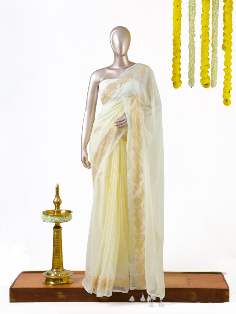 Golden Leaf Mul Mul Cotton Saree