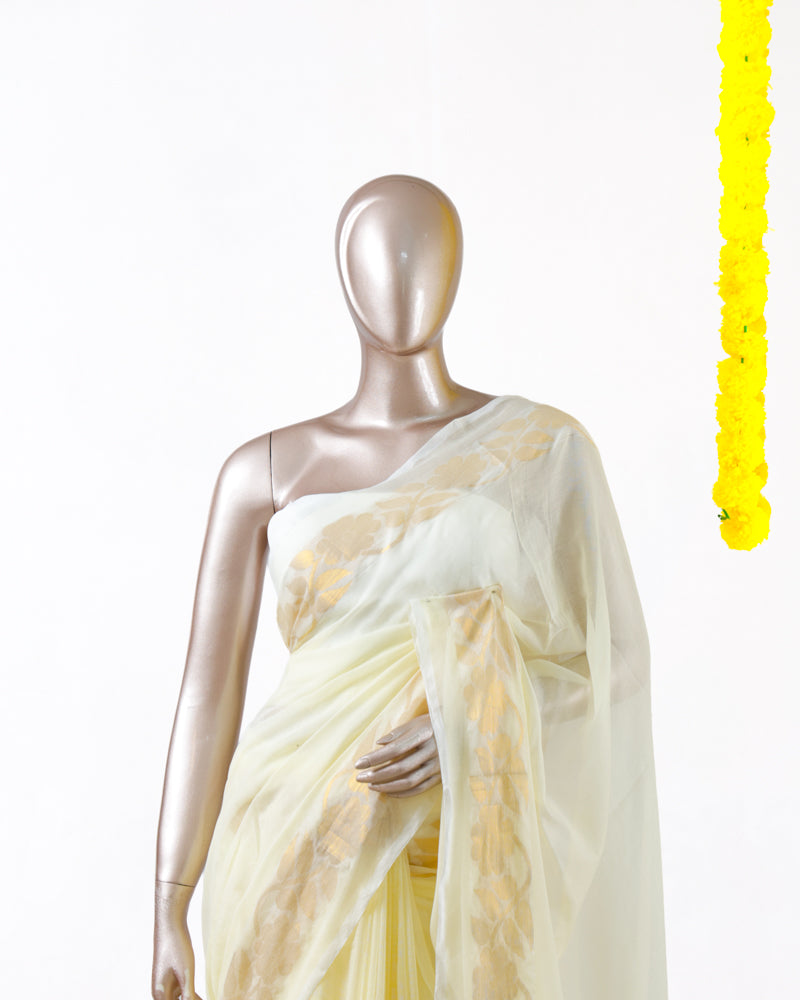 Golden Leaf Mul Mul Cotton Saree