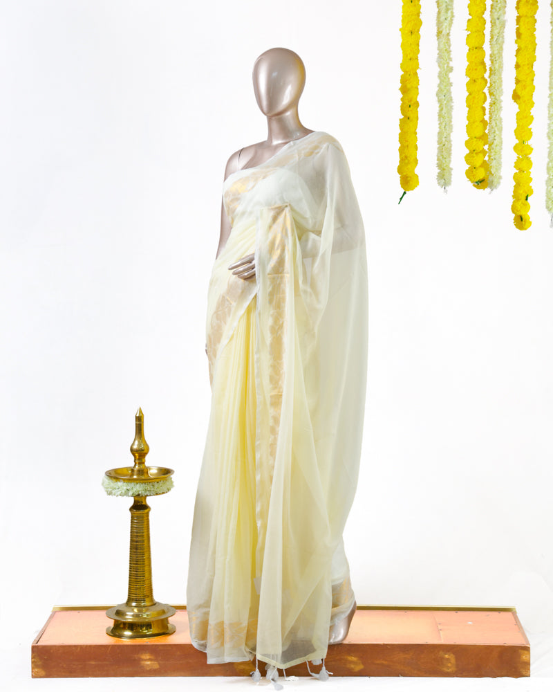 Golden Leaf Mul Mul Cotton Saree