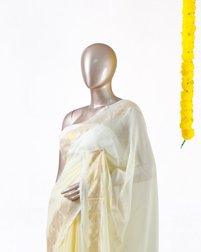 Golden Leaf Mul Mul Cotton Saree