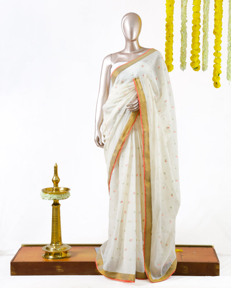 Coral Butta Mulchandani Saree with Lace