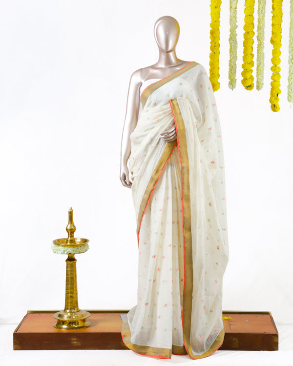 Coral Butta Mulchandani Saree with Lace