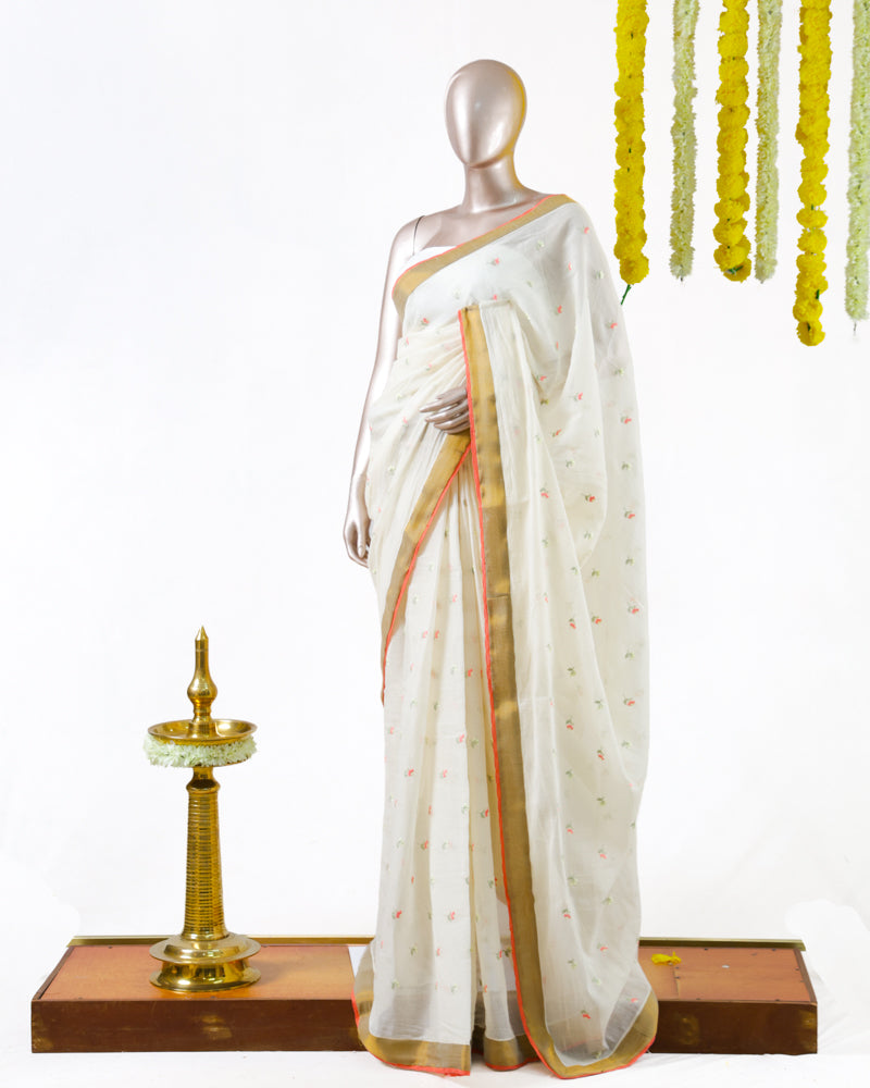 Coral Butta Mulchandani Saree with Lace