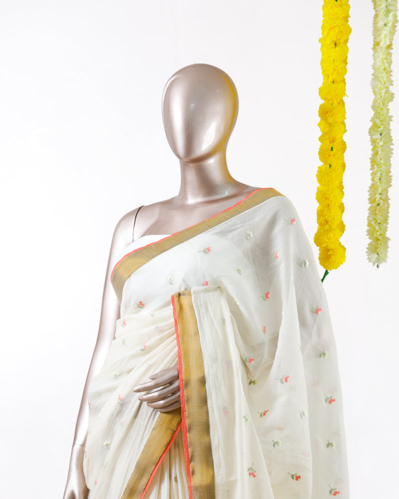 Coral Butta Mulchandani Saree with Lace