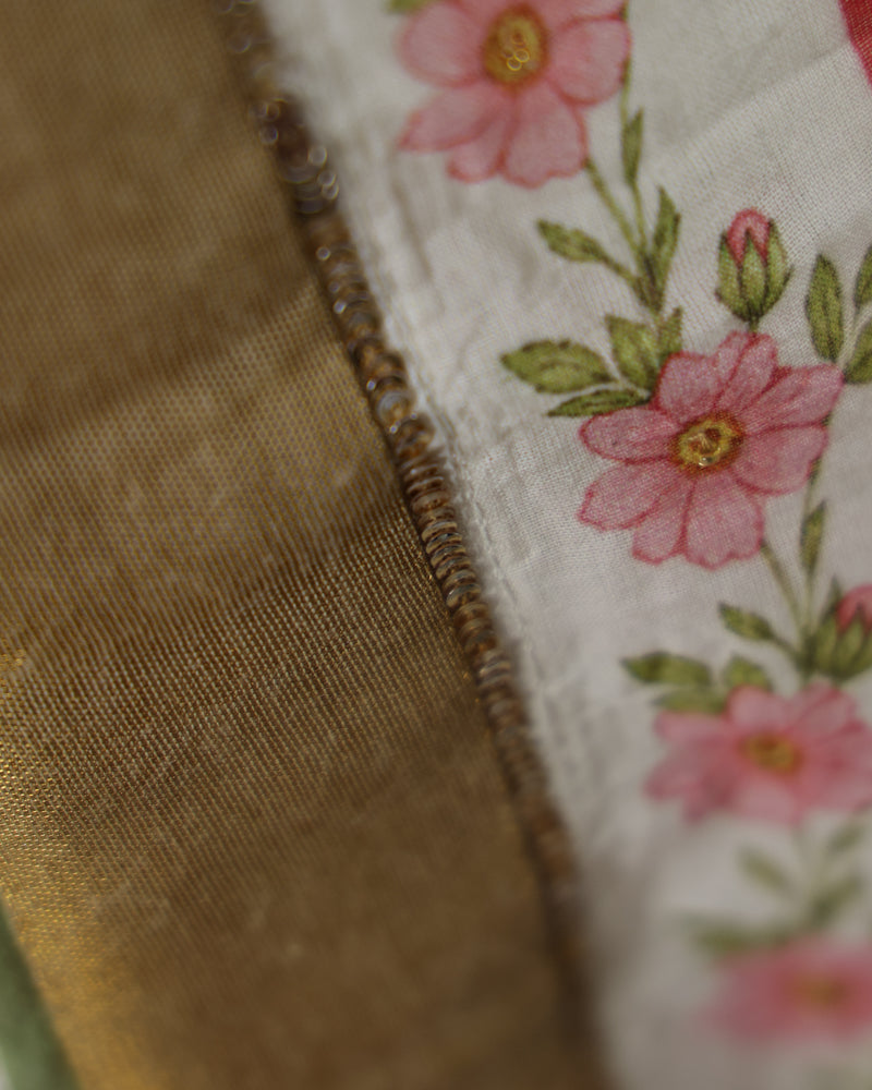 Pastel Floral Print Kerala Saree with Handworked Details