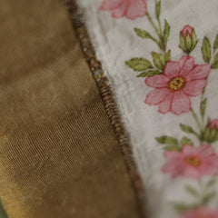Pastel Floral Print Kerala Saree with Handworked Details