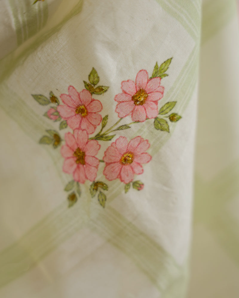 Pastel Floral Print Kerala Saree with Handworked Details
