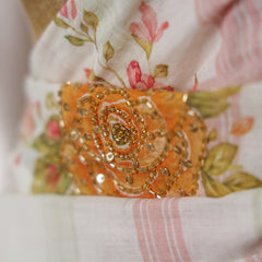Pastel Floral Print Kerala Saree with Handworked Details
