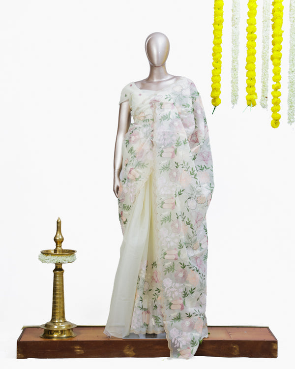 Pastel Bloom Organza Saree