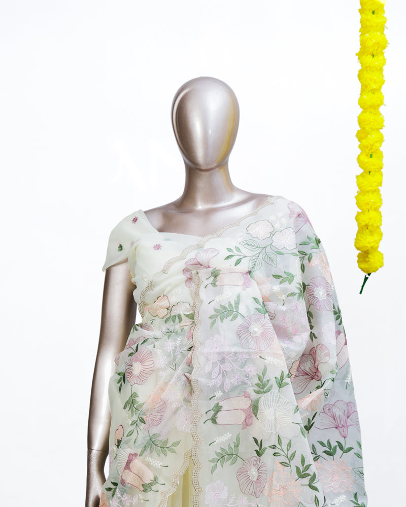 Pastel Bloom Organza Saree