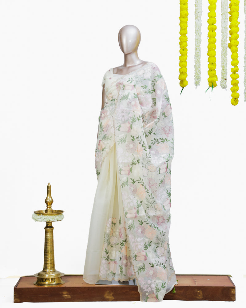 Pastel Bloom Organza Saree