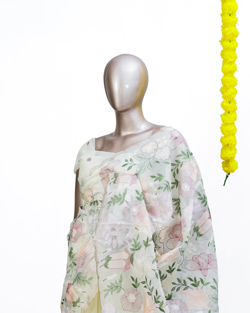 Pastel Bloom Organza Saree