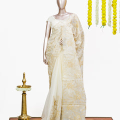 Golden Blossom Organza Saree