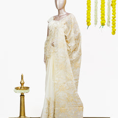 Golden Blossom Organza Saree