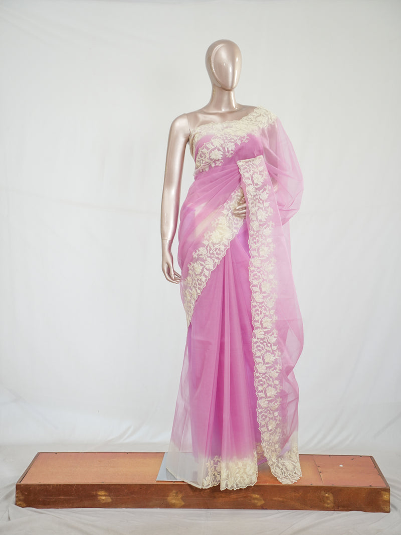 Organza Saree with Off White Embroidery Border SAN3979