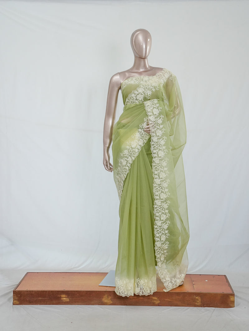 Organza Saree with Off White Embroidery Border SAN3980