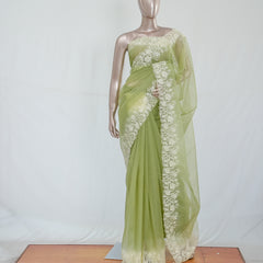 Organza Saree with Off White Embroidery Border SAN3980
