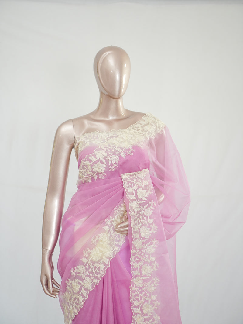 Organza Saree with Off White Embroidery Border SAN3979